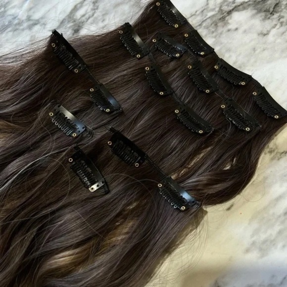 24 Inch dark roots blonde balayage Clip in Hair Extensions in water Wave - Picture 5 of 6